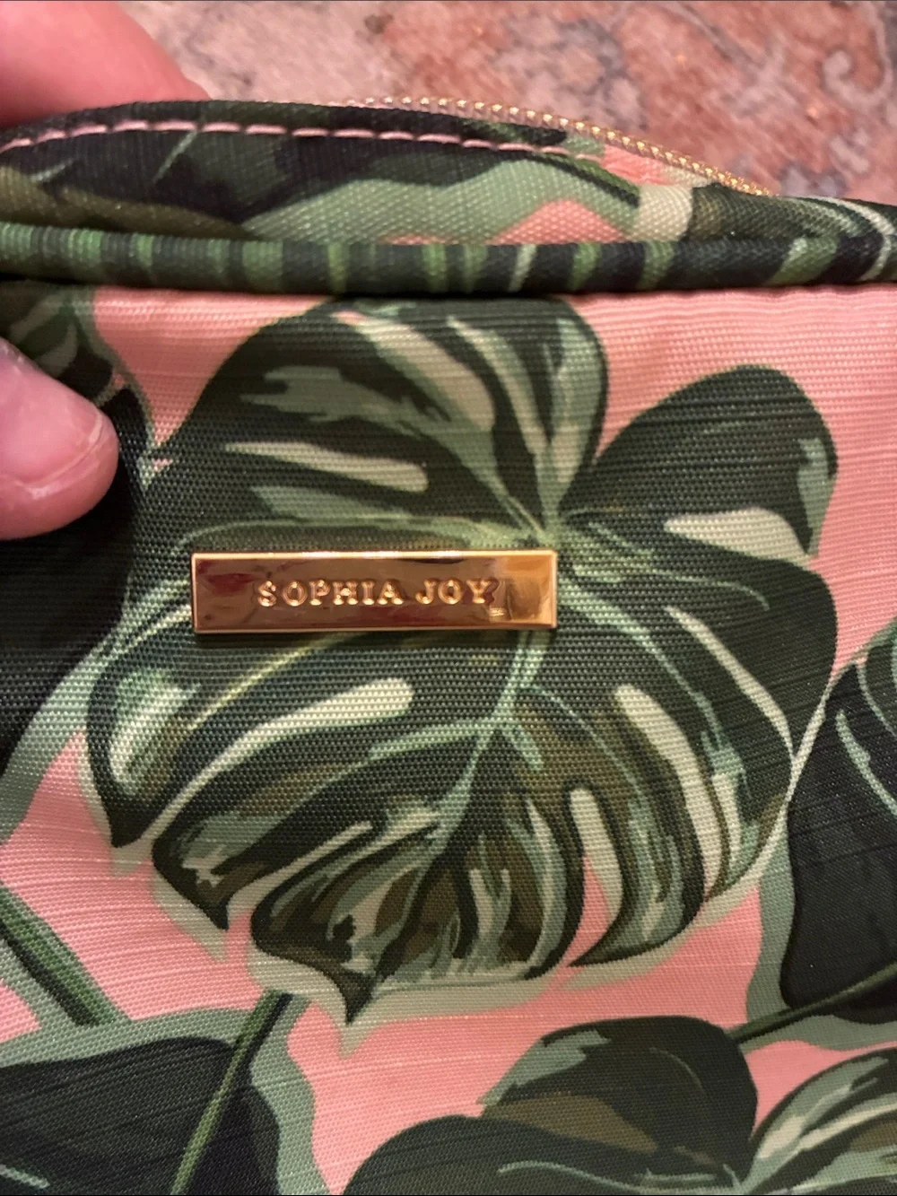 Sophia Joy‎ Pink & Green Tropical Leaf Cosmetic Pouch